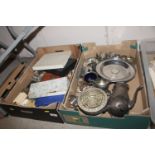 Two boxes of various plated ware and miscellaneous