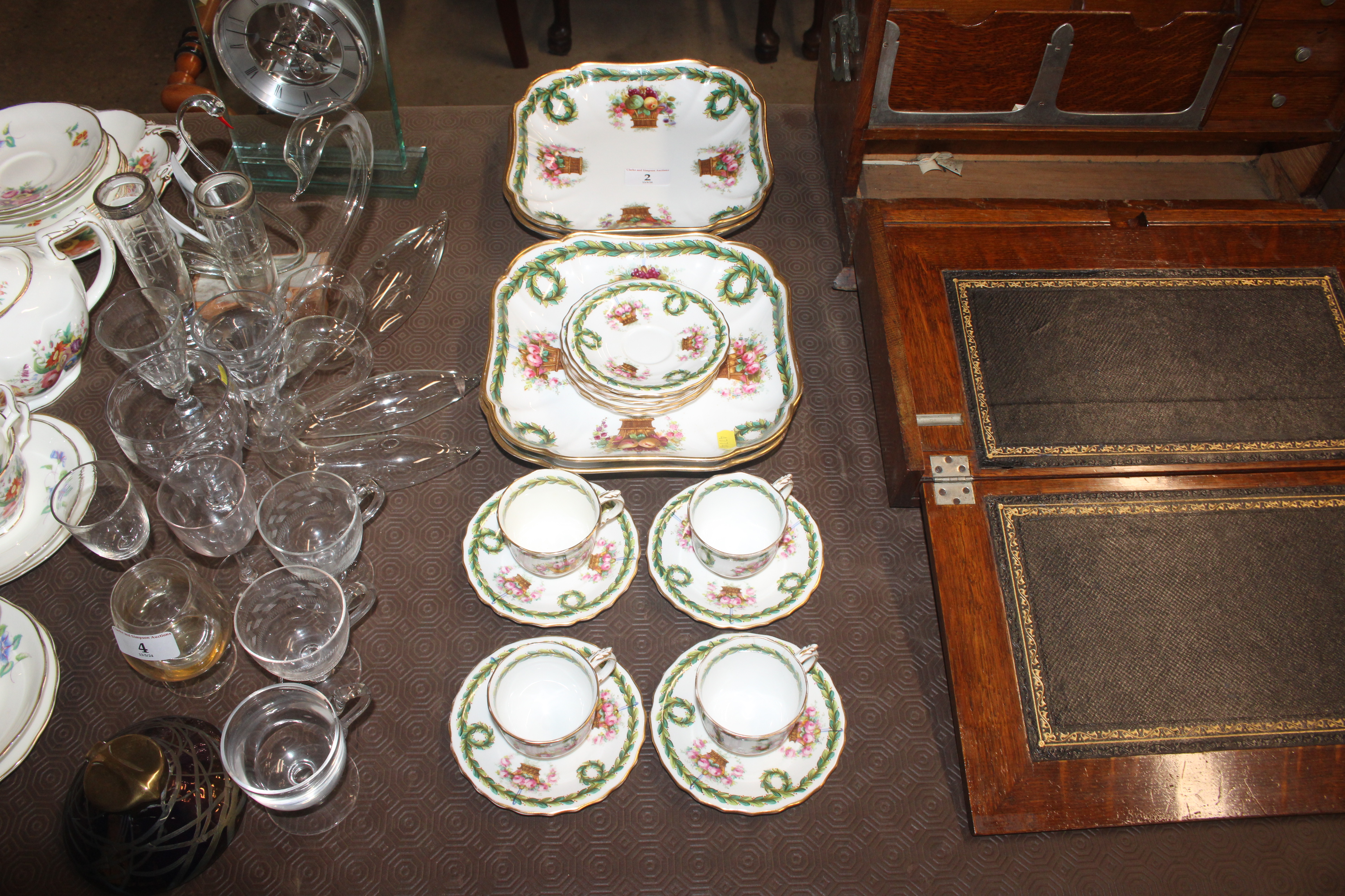 A Copeland floral decorated part tea set retailed