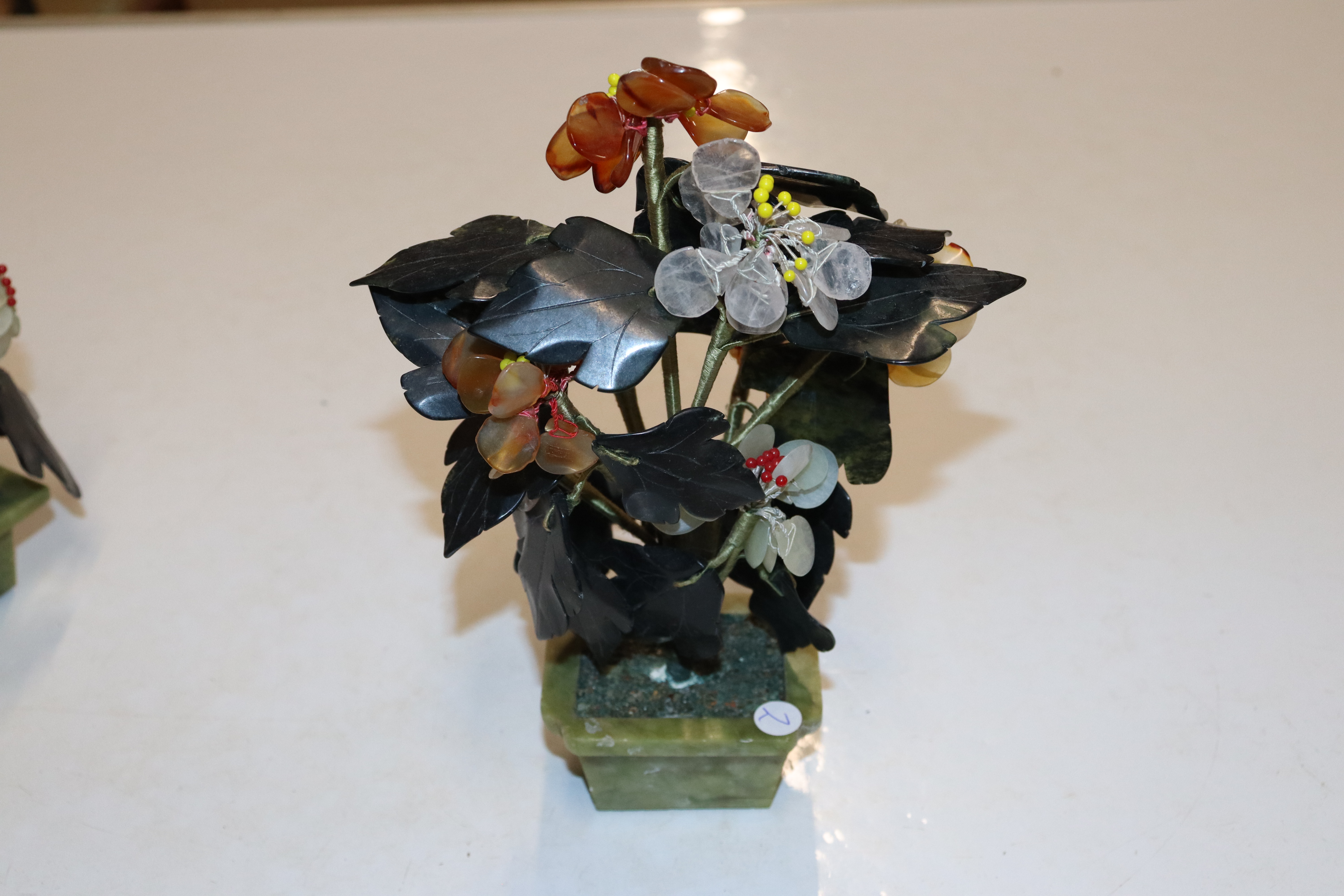 Three Chinese hardstone flower arrangements in pot - Image 16 of 20