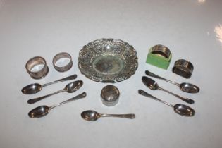 A set of six silver teaspoons; one other silver te
