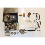 A box containing various sewing items, buttons; sc