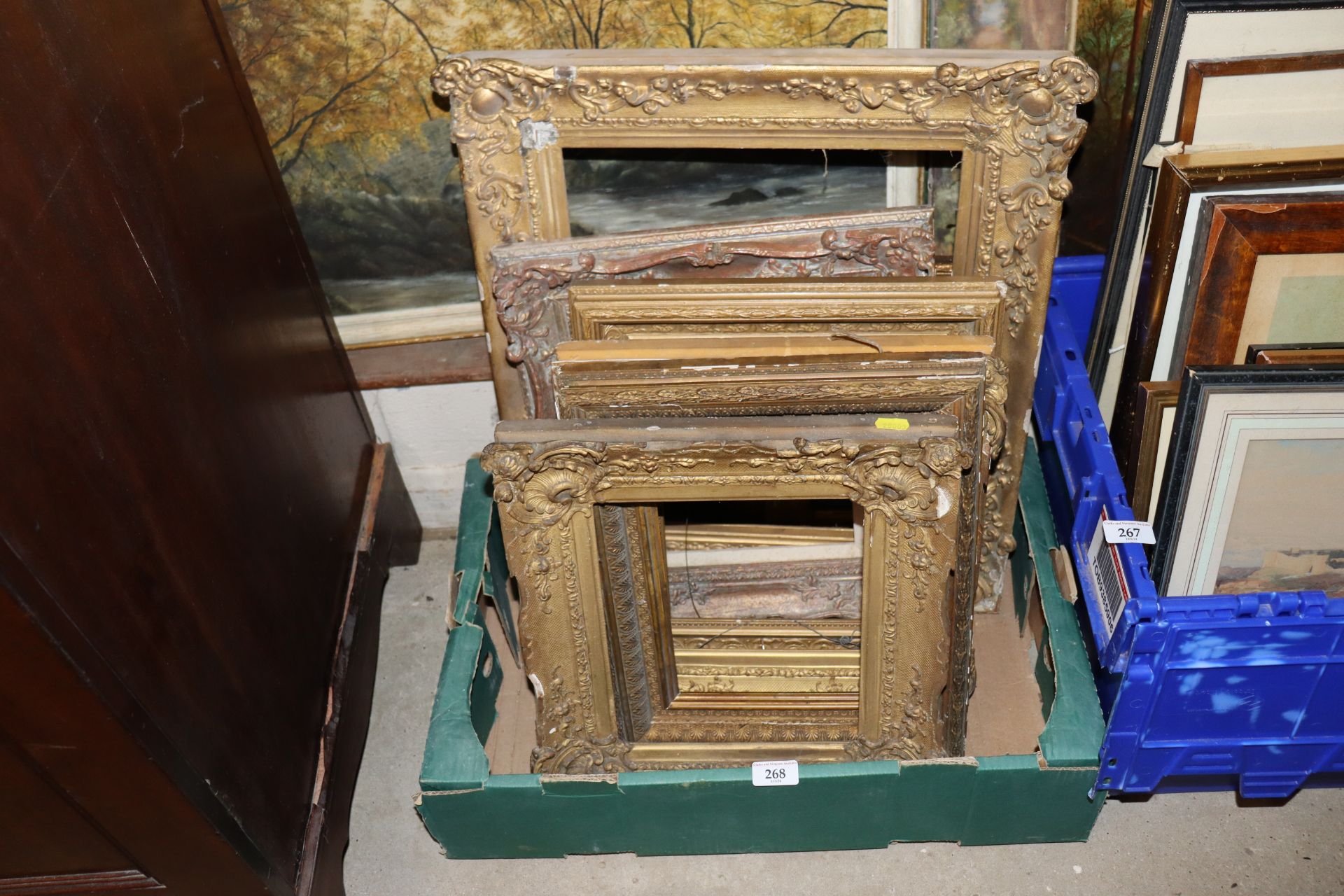 A box of various old gilt picture frames