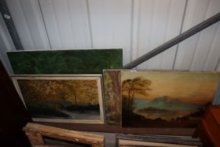 Four oils on canvas depicting rural scenes, one fr