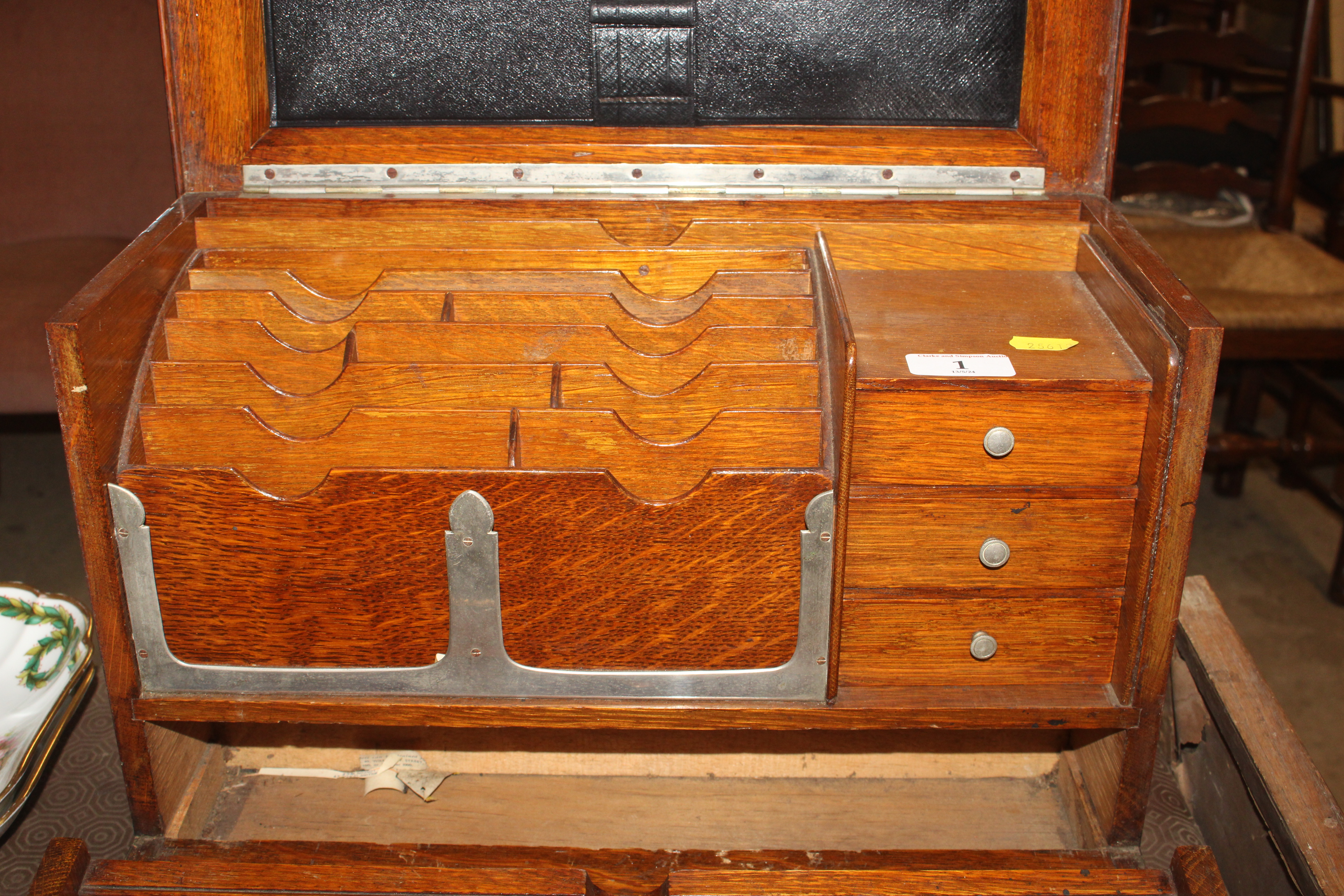 A late Victorian oak stationery cabinet - Image 5 of 19
