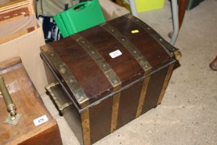 A brass bound coal box and contents
