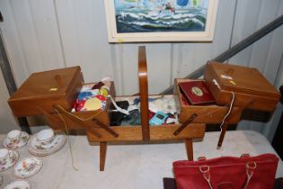 A mid-20th Century cantilever sewing box and conte