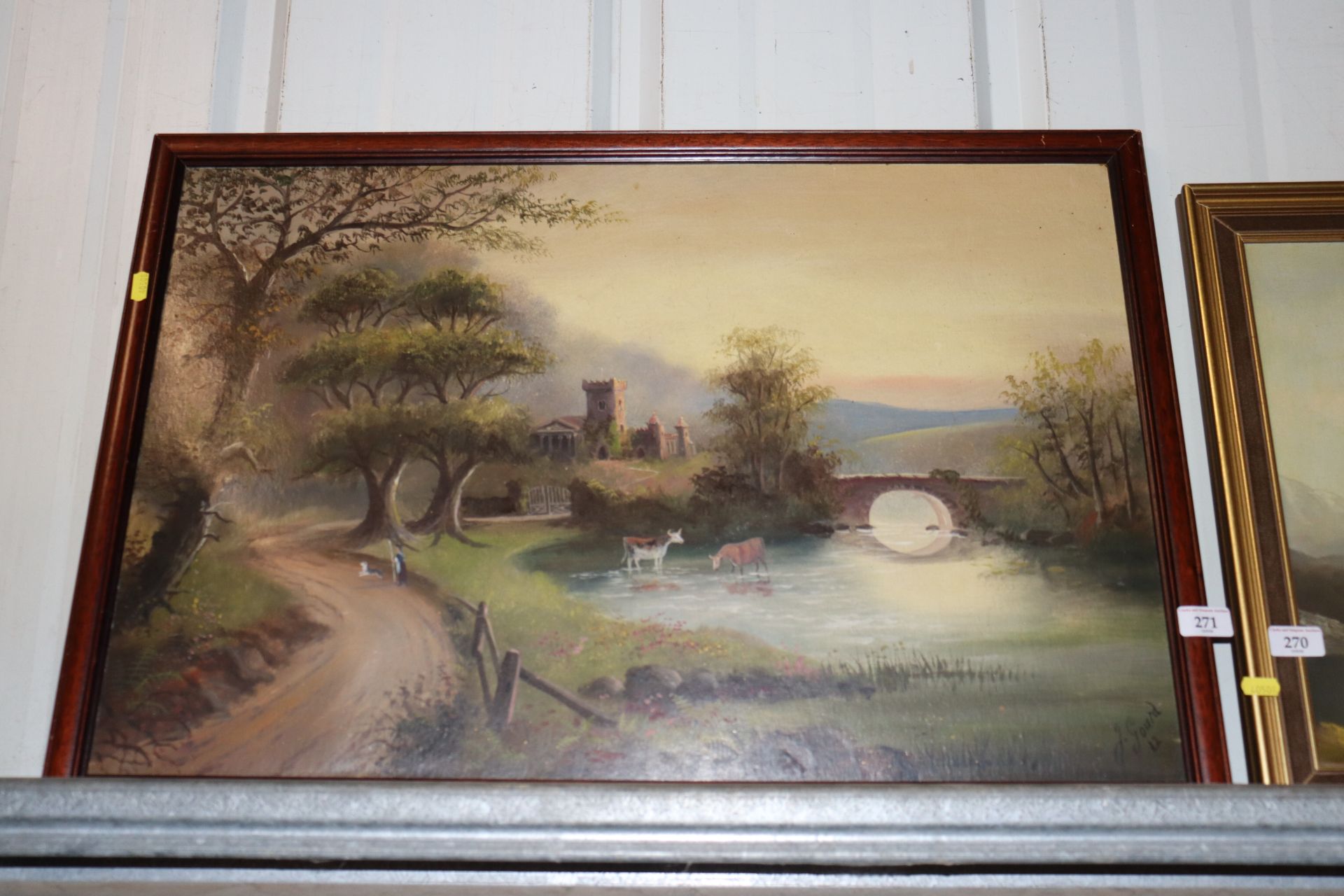 J Goard, oil depicting a rural scene with cattle d