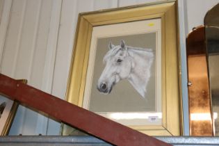 A pencil signed study of a grey horse