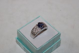 A Sterling silver Kyanite and white stone set ring