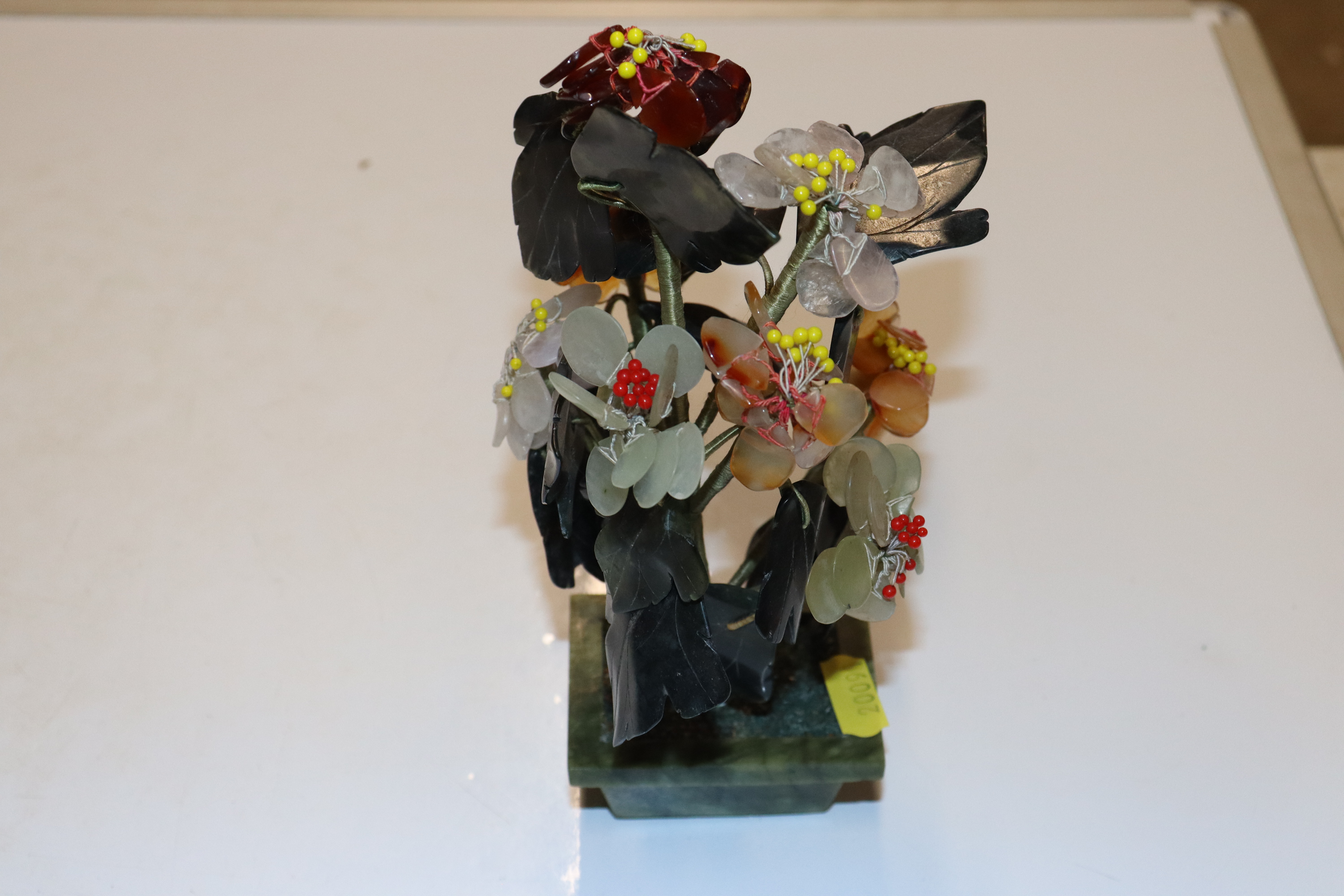 Three Chinese hardstone flower arrangements in pot - Image 9 of 20