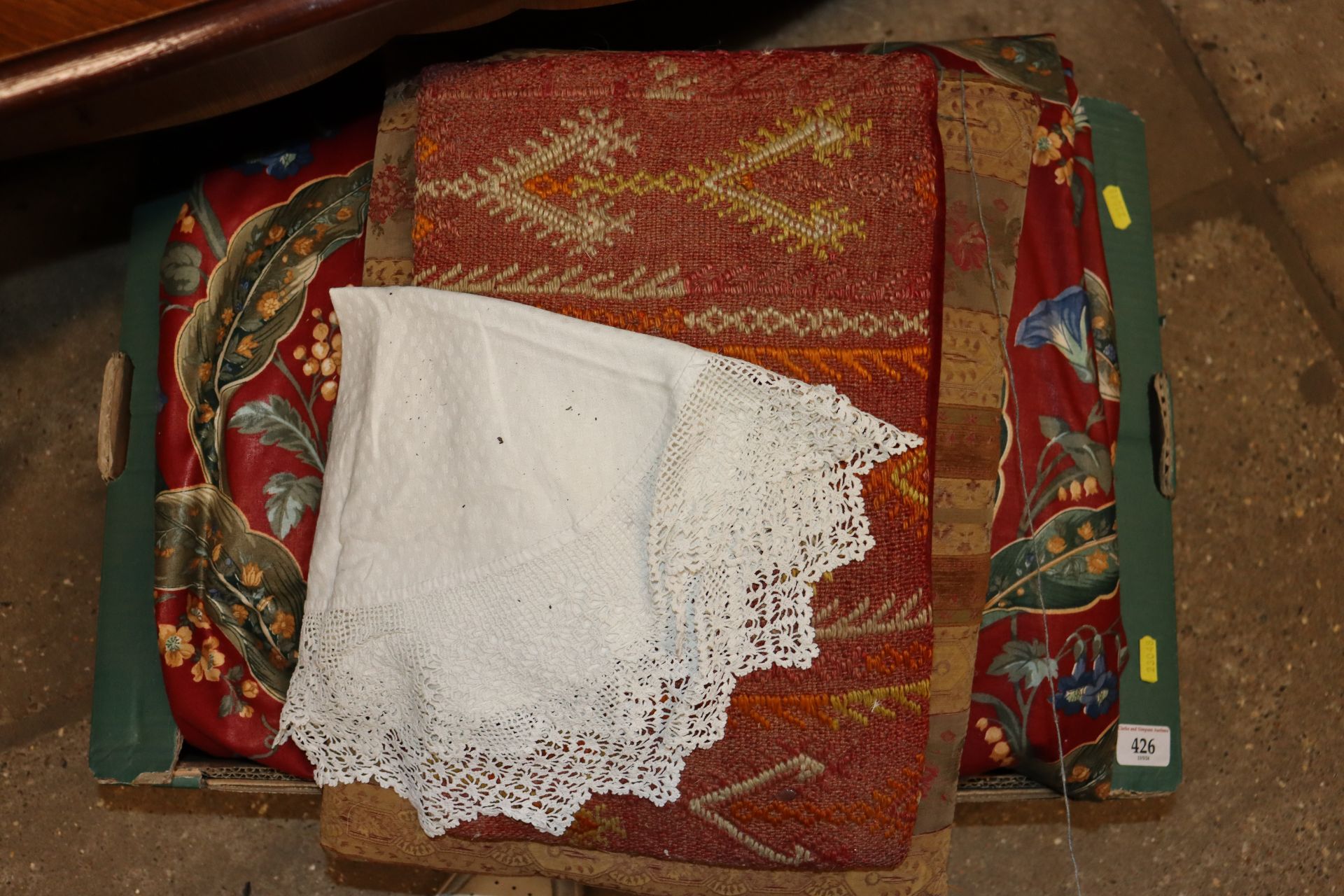 A box containing various curtains, rugs etc. - Image 2 of 3