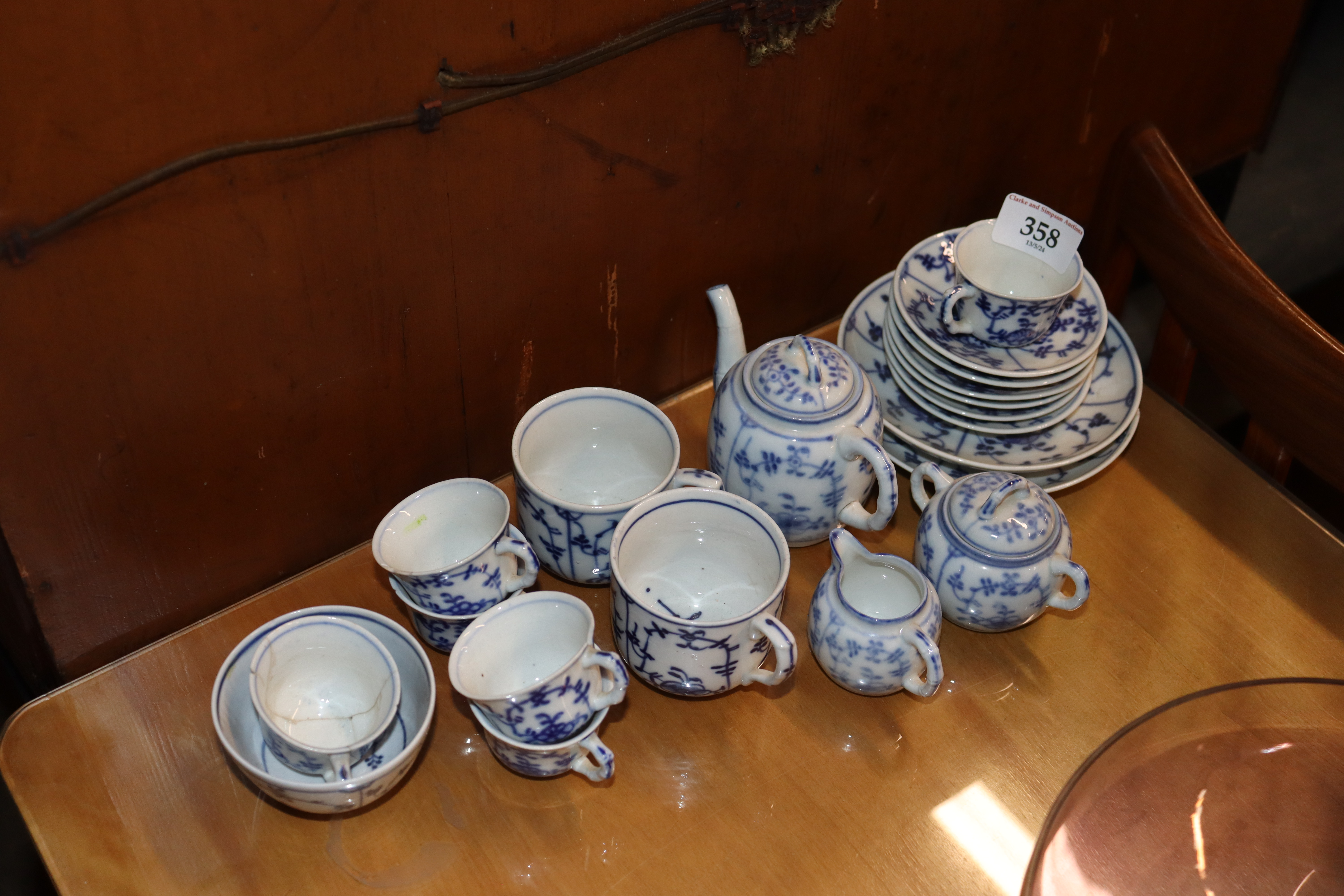 A collection of Dresden style doll's tea ware (som