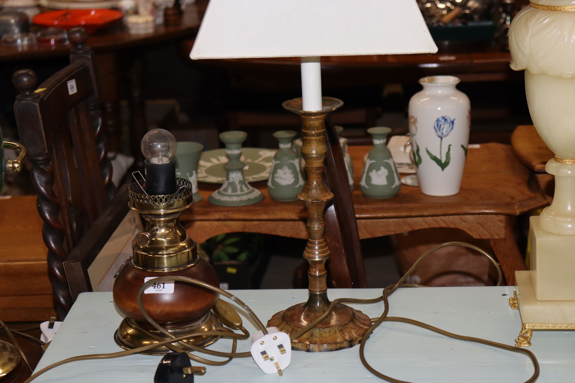 An onyx table lamp and shade and two others - Image 2 of 3