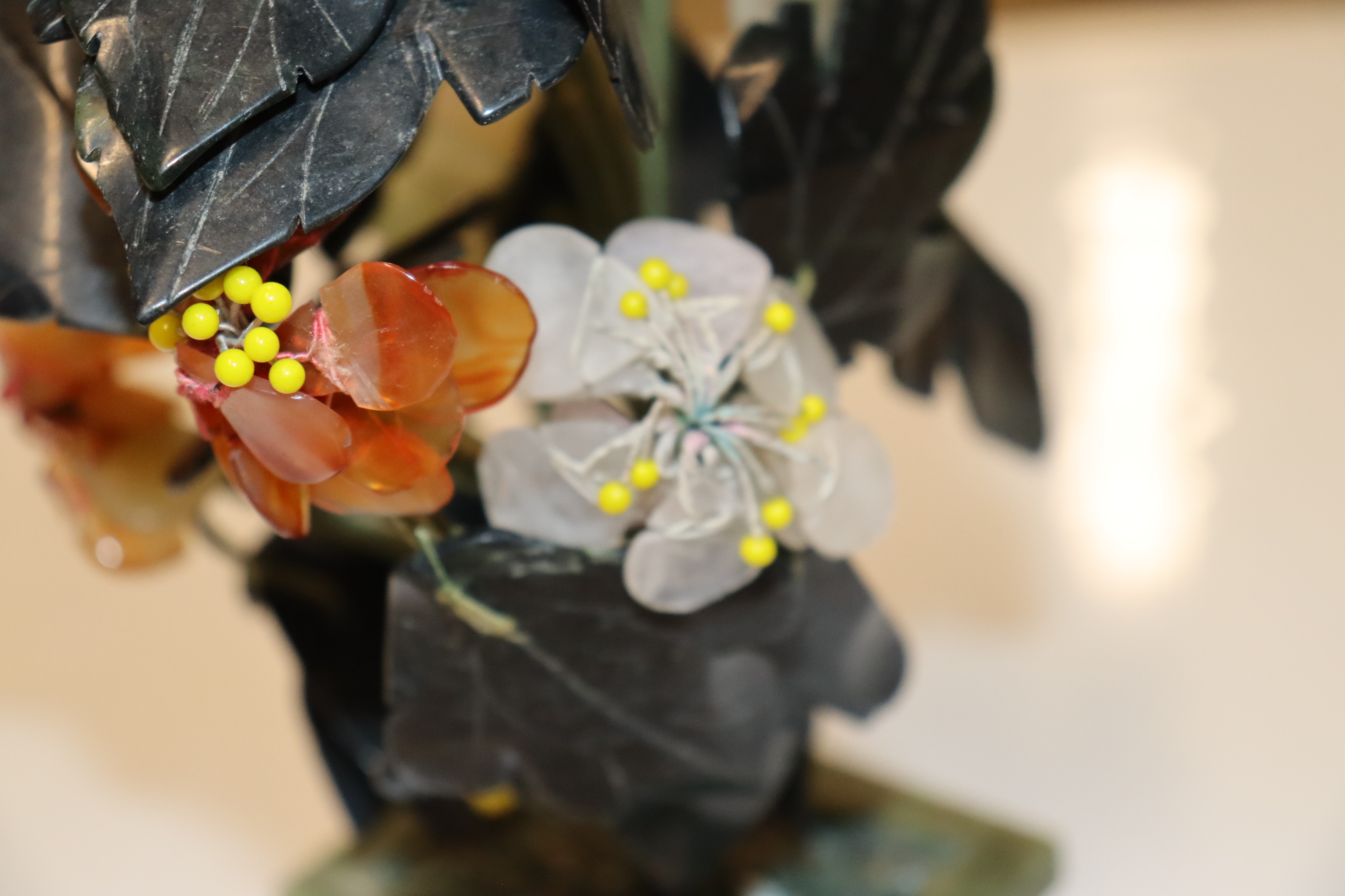 Three Chinese hardstone flower arrangements in pot - Image 15 of 20