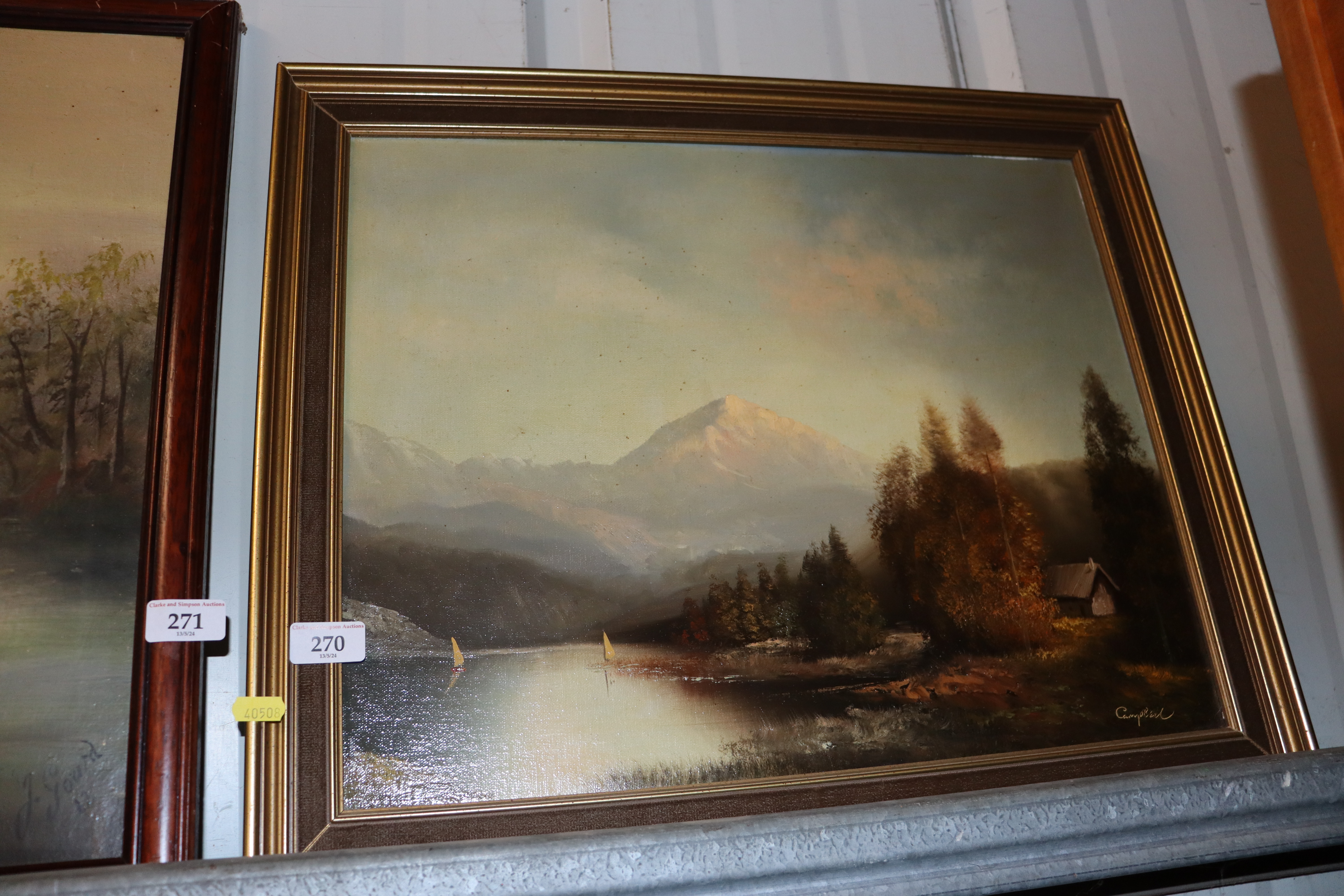 Campbell, oil study of a mountain lake scene