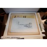 A folder of various watercolours and prints