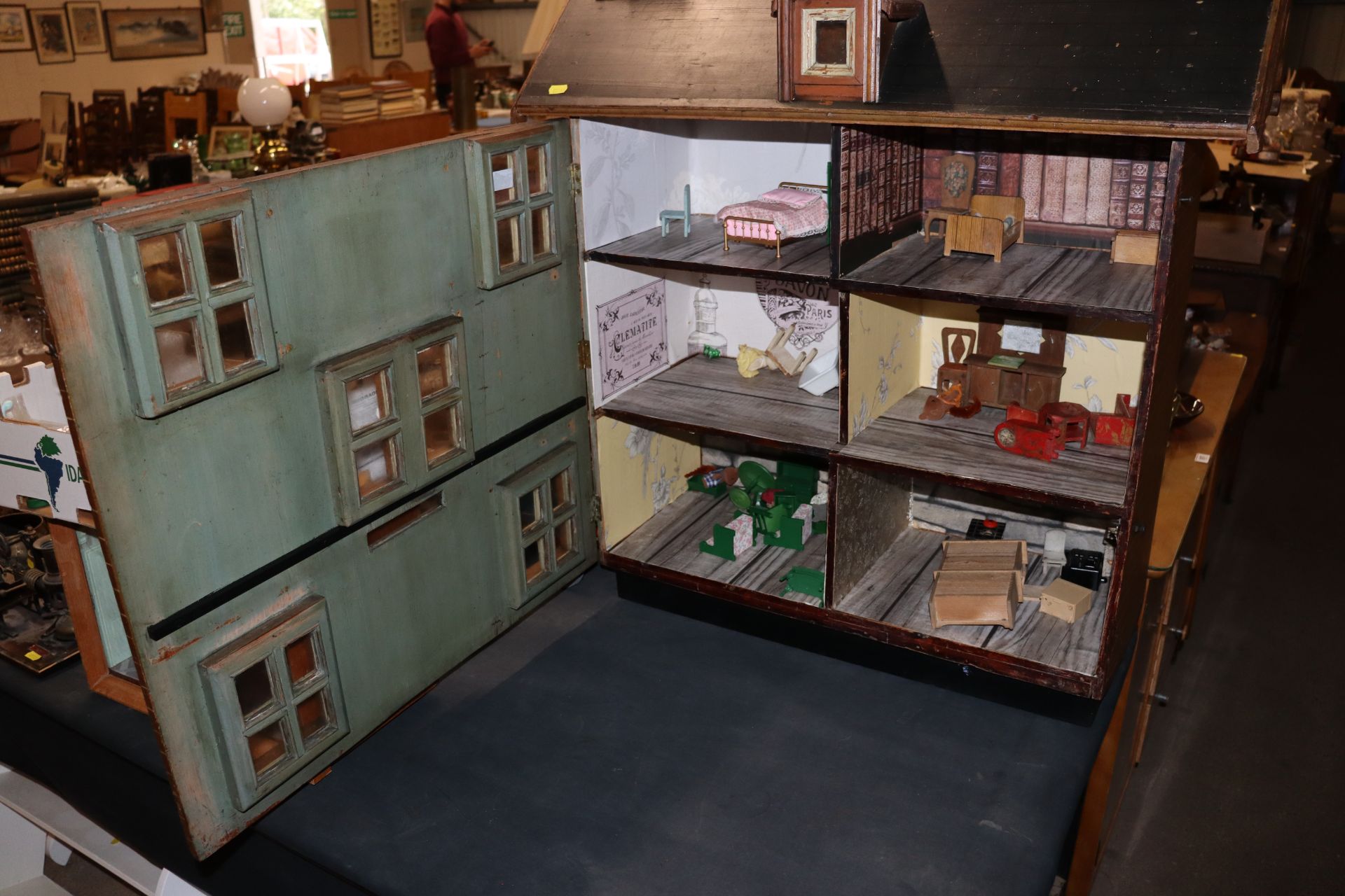 A large vintage dolls house and contents - Image 2 of 12