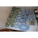 A collection of blue and green Wedgwood jasper war