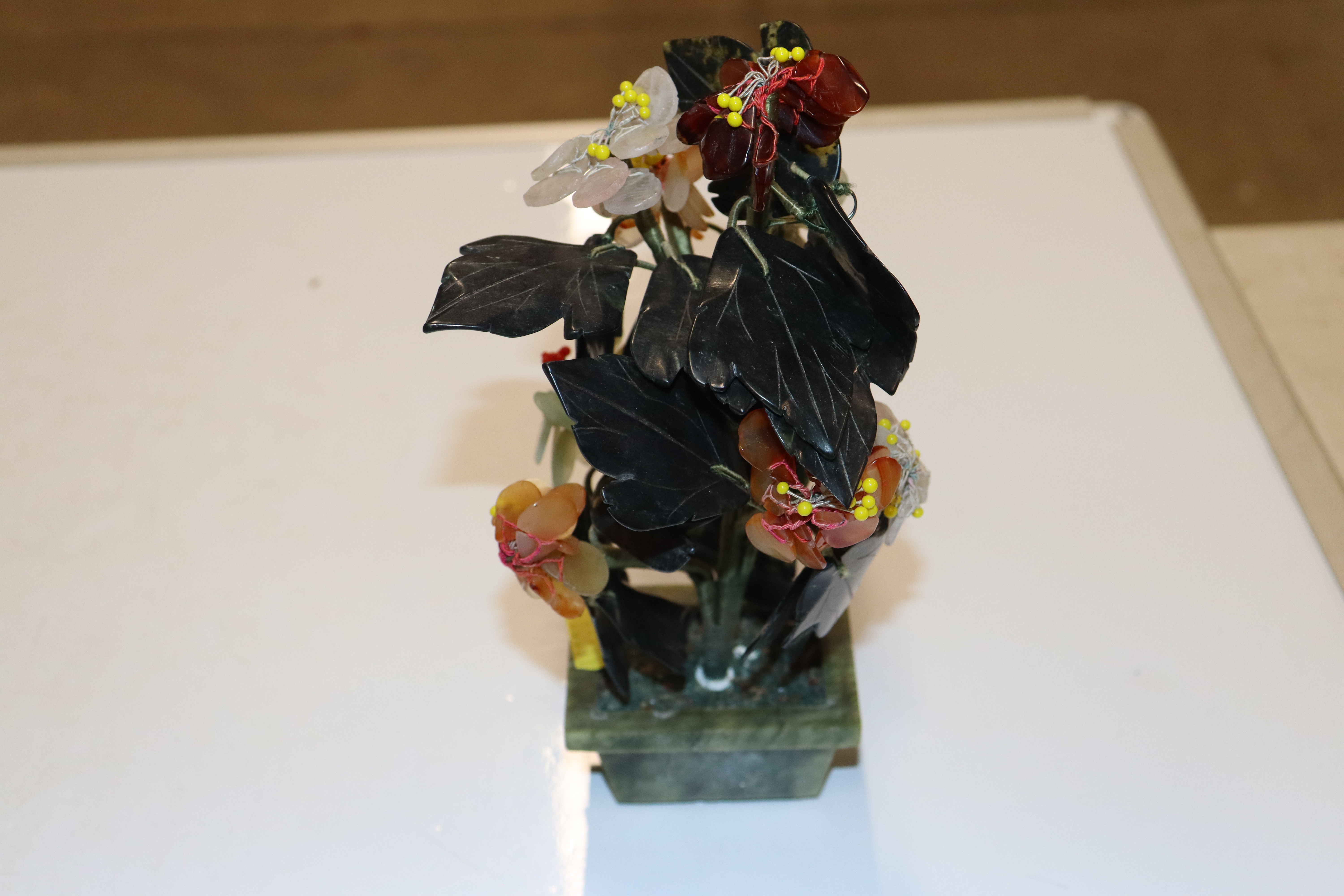 Three Chinese hardstone flower arrangements in pot - Image 10 of 20