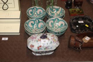 An ironstone pattern sauce tureen and six continen
