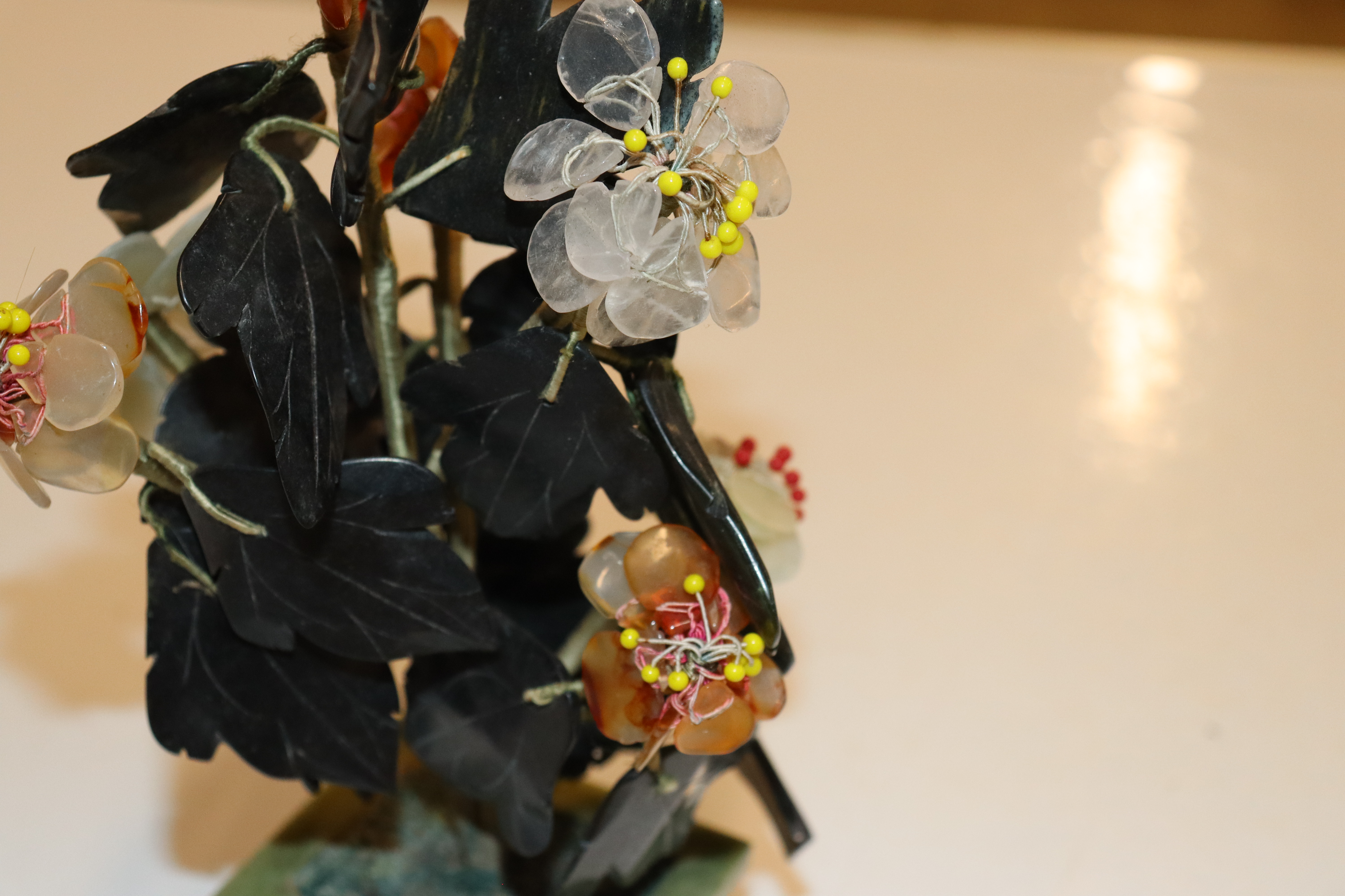 Three Chinese hardstone flower arrangements in pot - Image 6 of 20