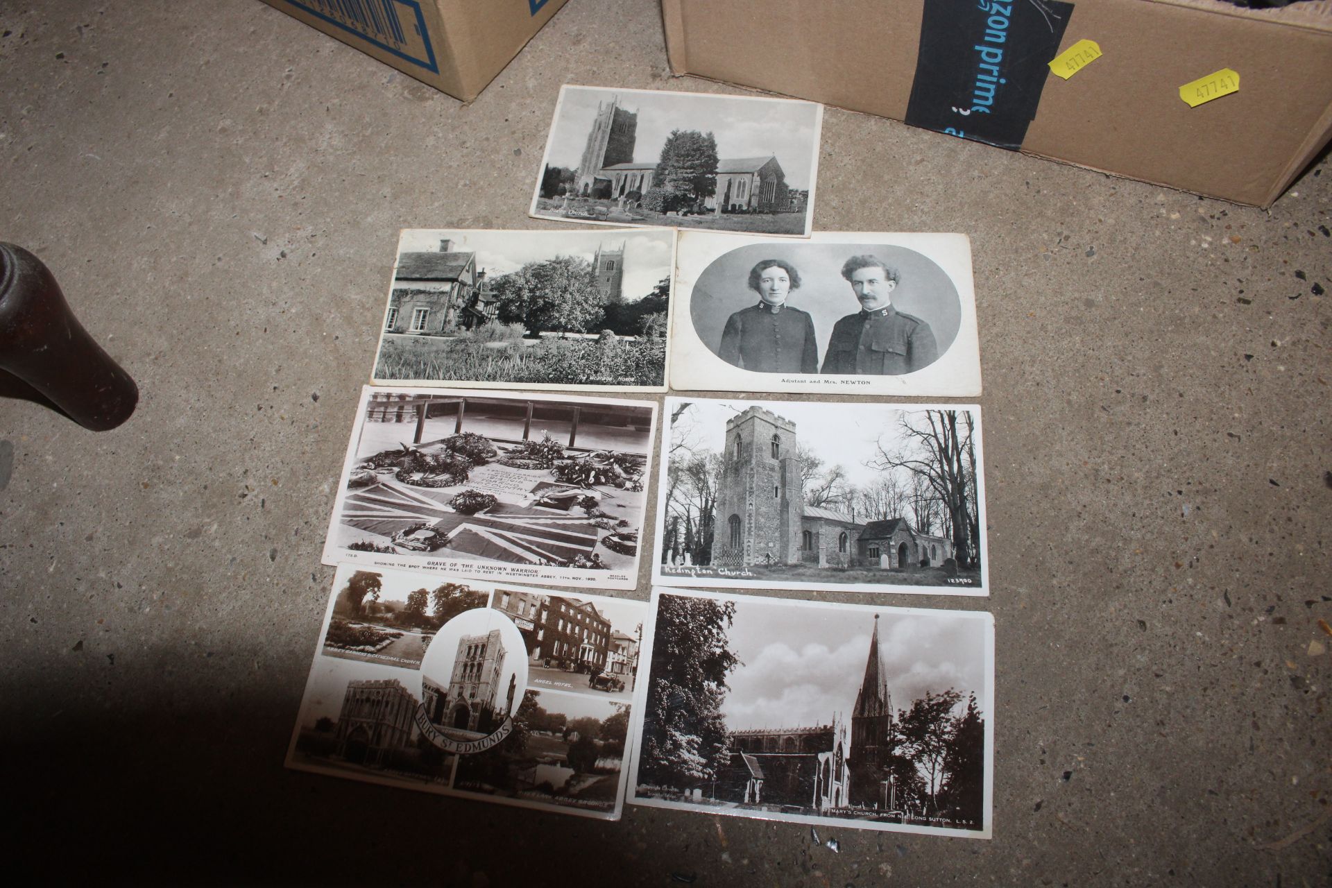 Two boxes of various books to include antique Bibles, postcards, Imperial Quill tin - Image 8 of 30