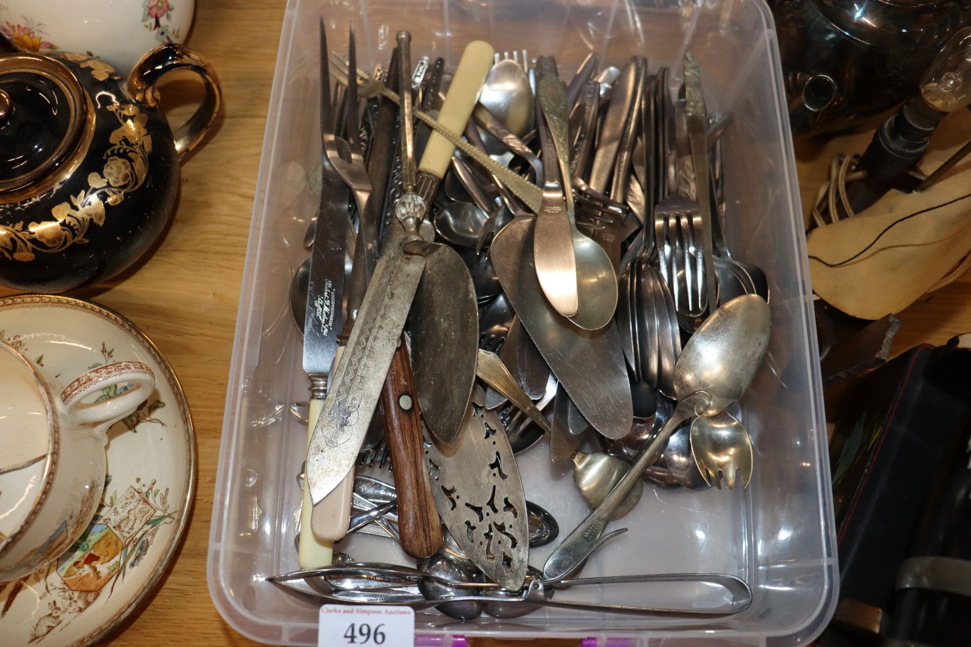 A box of various flatware, silver plated candlesti - Image 2 of 6