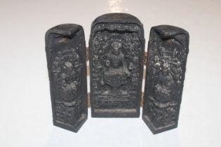 A Chinese resin triptych folding Buddha