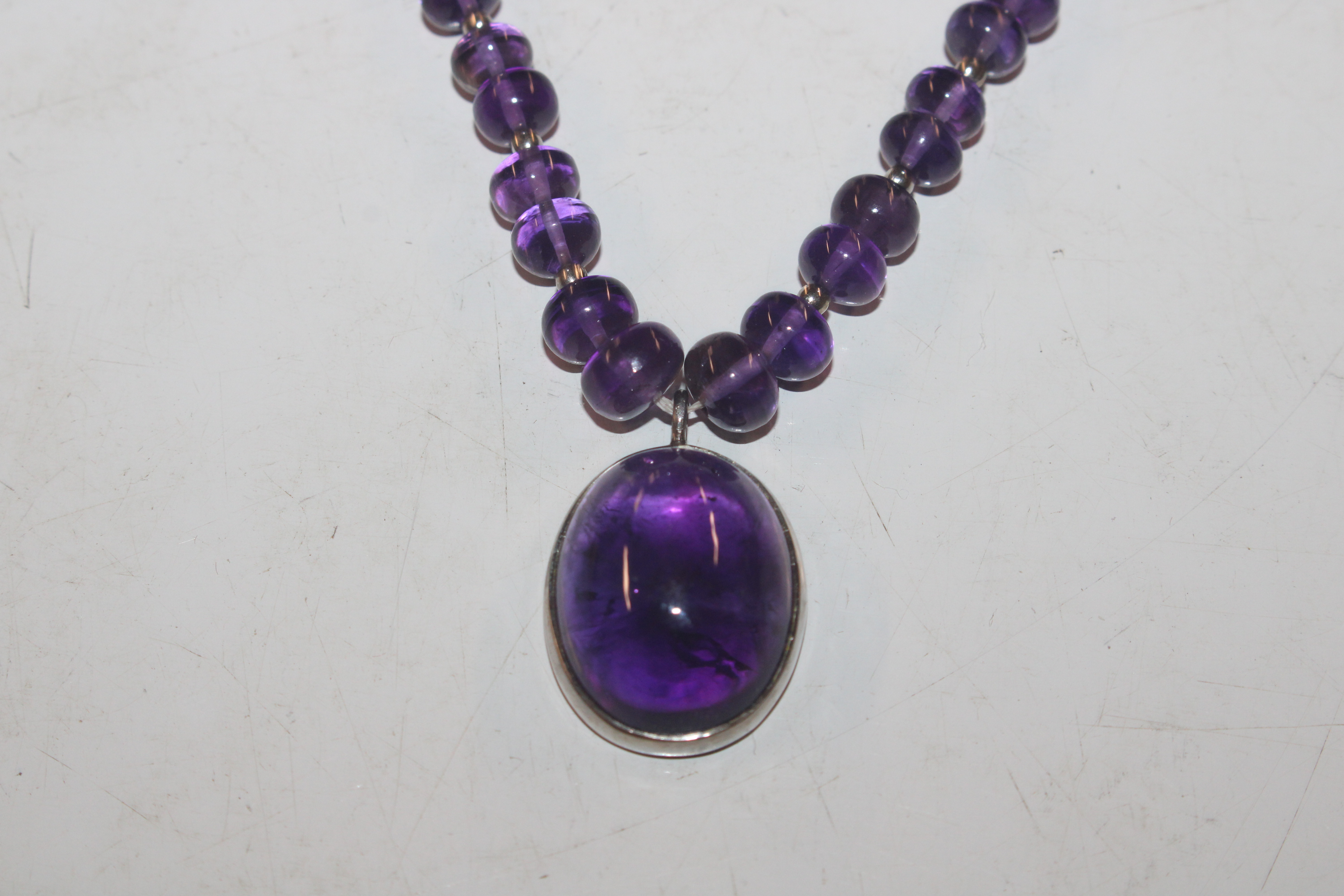 A Sterling silver amethyst set necklace and earrings, approx. 21gms total weight - Image 2 of 8