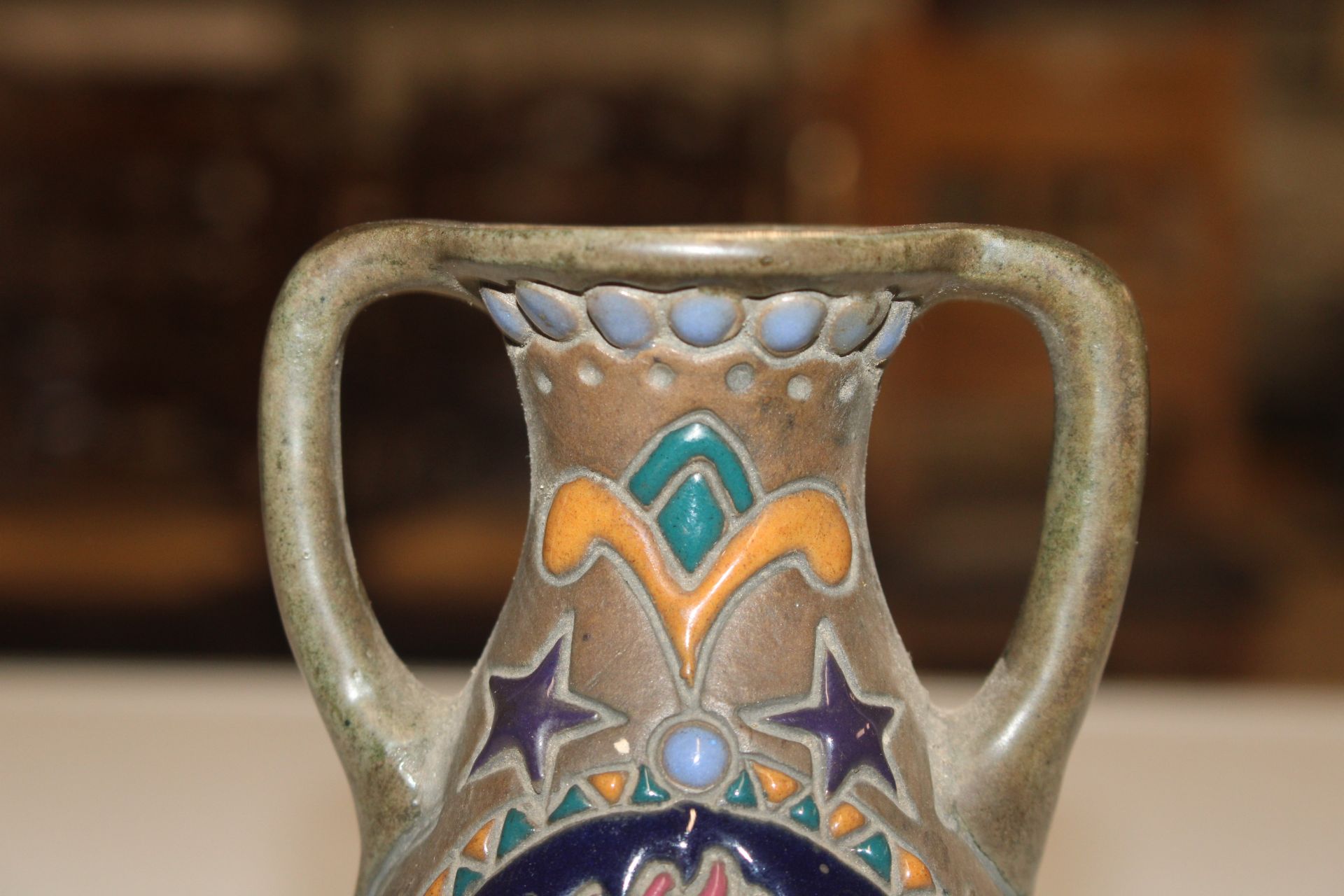 An Austrian pottery twin handled vase decorated wi - Image 4 of 7