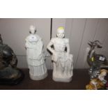 A pair of white glazed Staffordshire figures of Qu