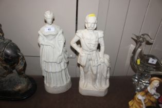 A pair of white glazed Staffordshire figures of Qu