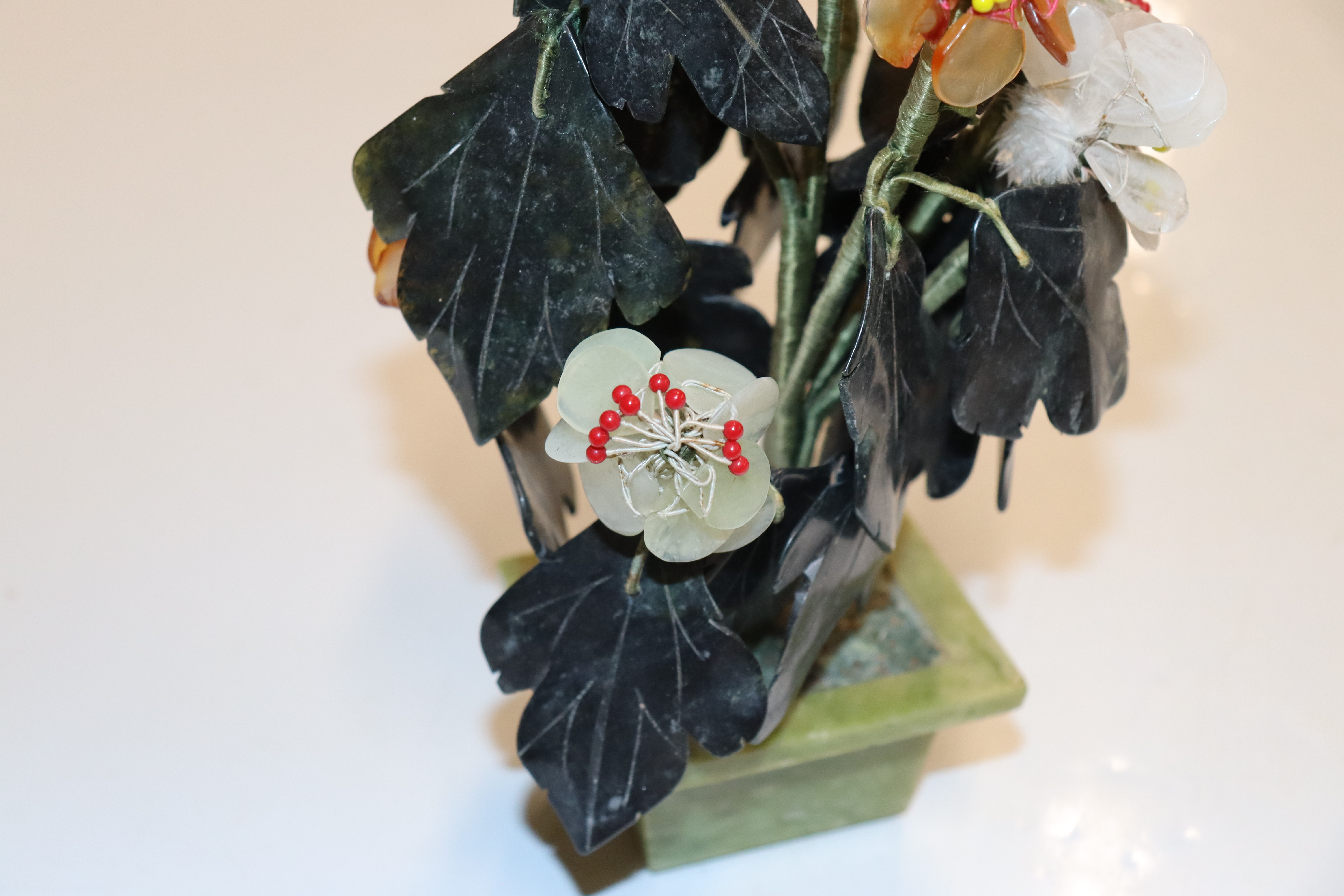 Three Chinese hardstone flower arrangements in pot - Image 5 of 20