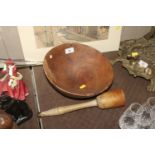 A treen bowl and a treen pestle