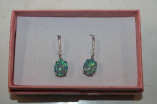 A pair of Sterling silver opal and cubic zirconia drop earrings