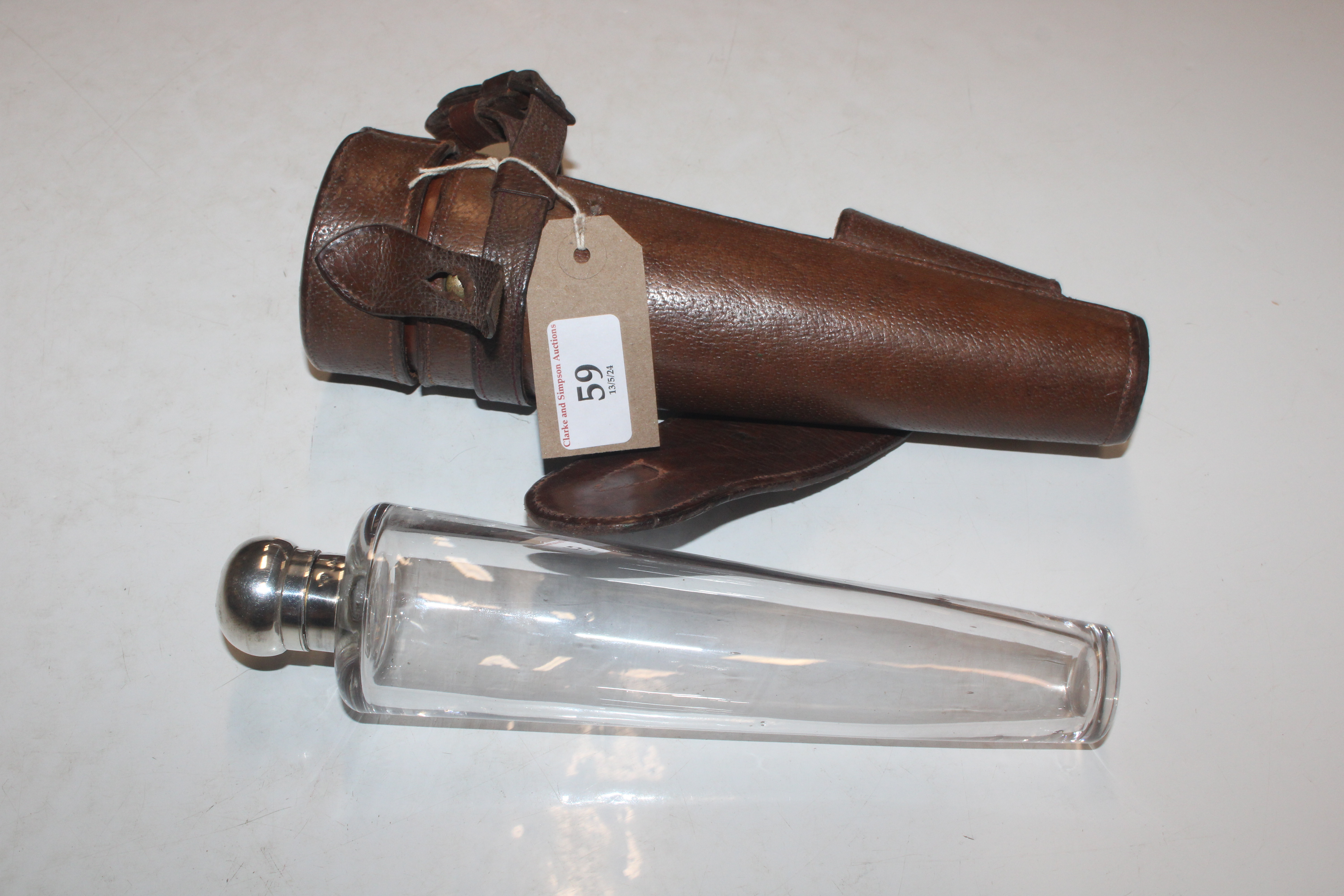 A glass and silver mounted hunting flask, London 1899, in leather case - Image 2 of 10