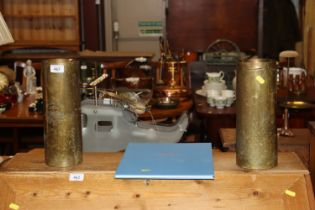 A pair of Falkland Islands decorated brass vases /