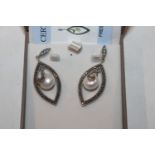 A pair of Sterling silver, cultured pearl and marc