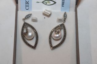 A pair of Sterling silver, cultured pearl and marc