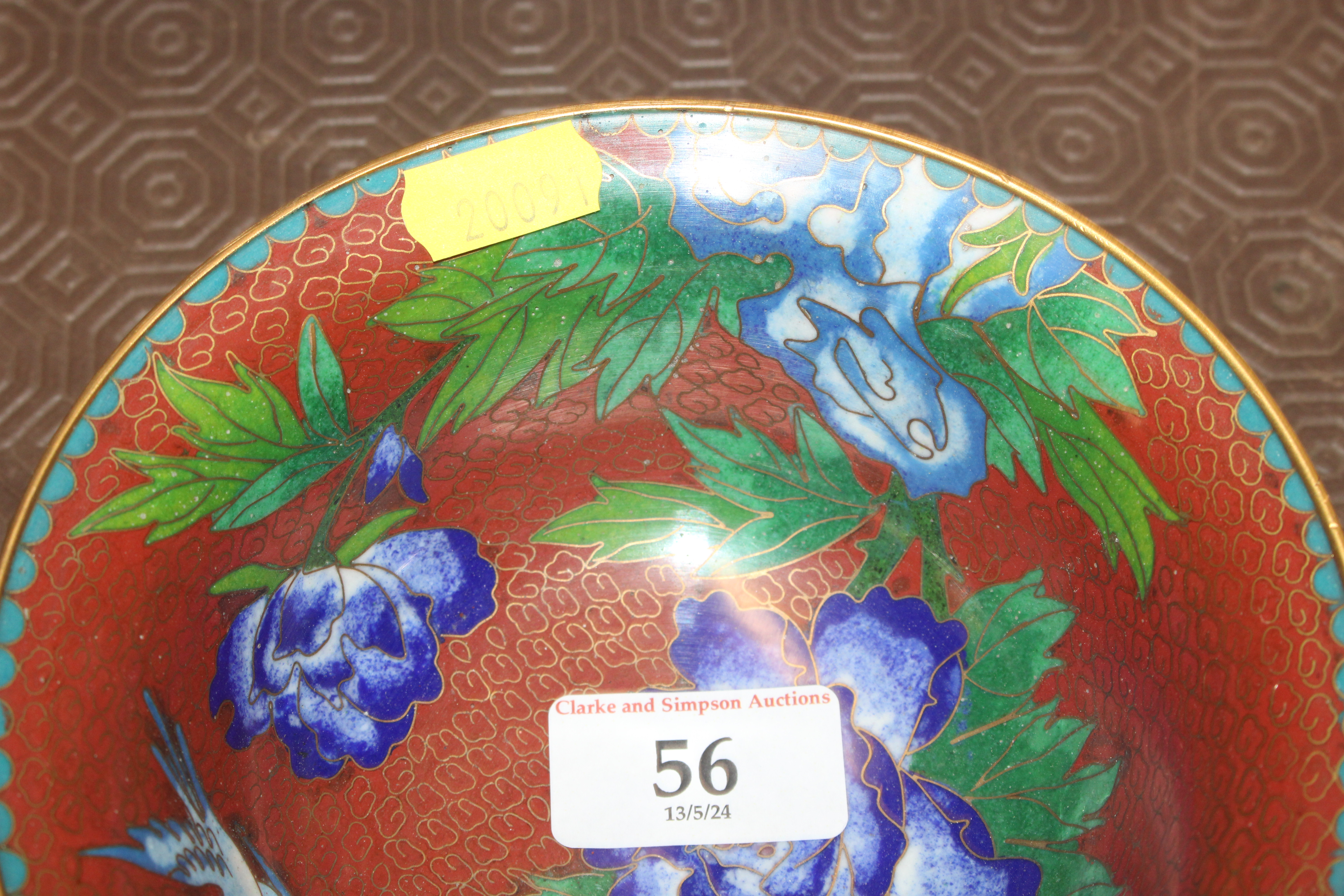 A Chinese cloisonné bowl; a cloisonné fan shaped b - Image 3 of 17