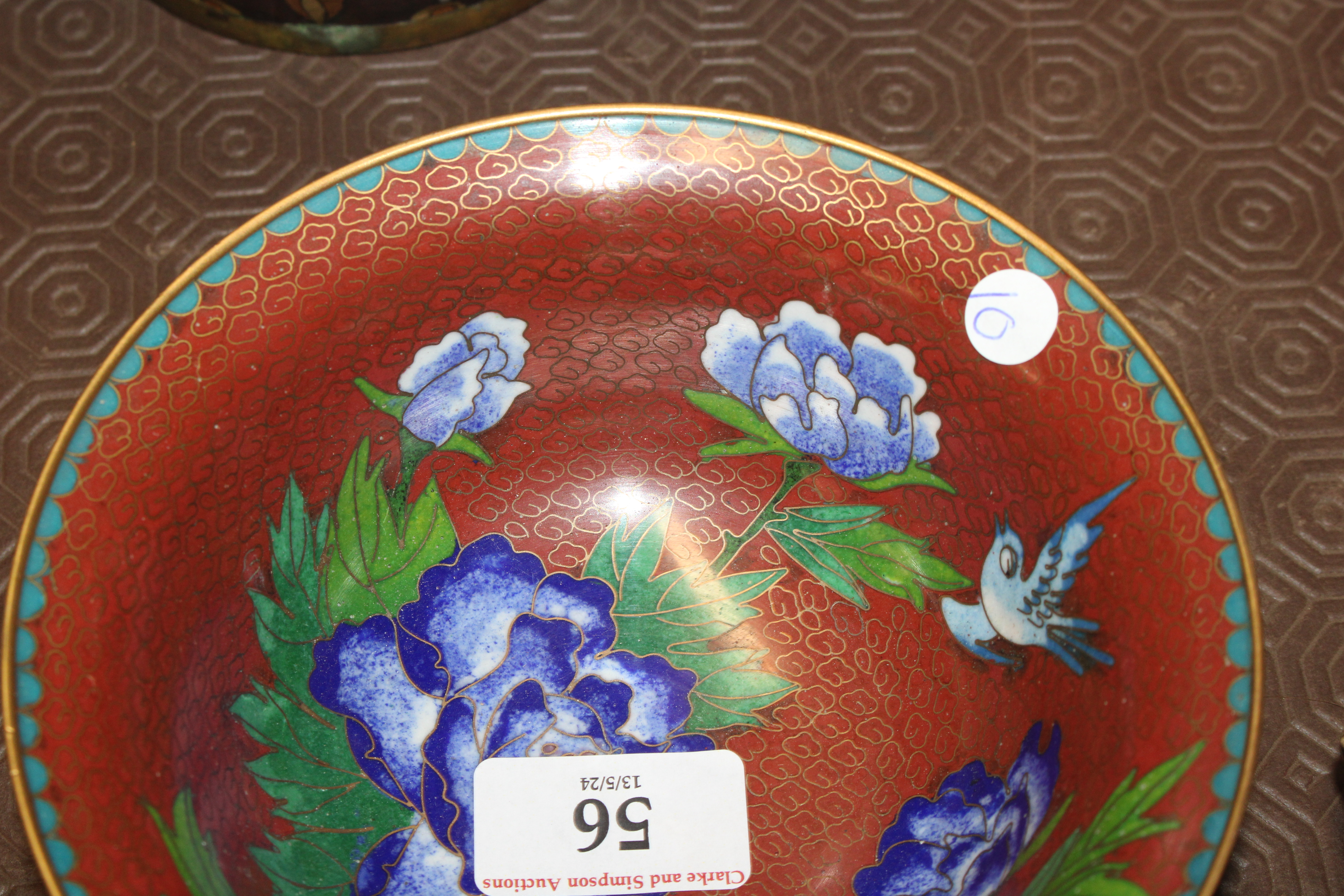 A Chinese cloisonné bowl; a cloisonné fan shaped b - Image 4 of 17