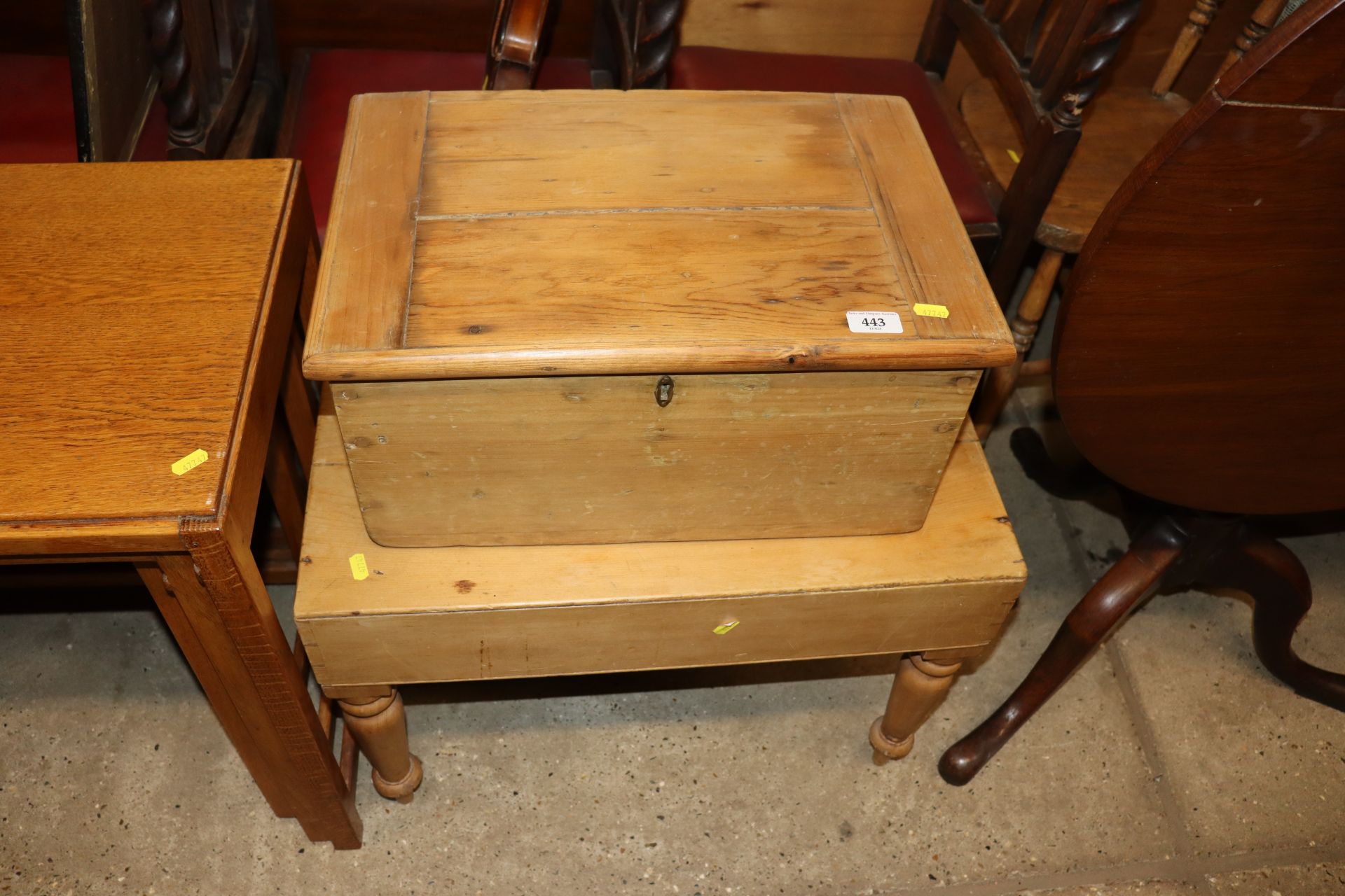 An antique stripped pine baby bath; and a pine box