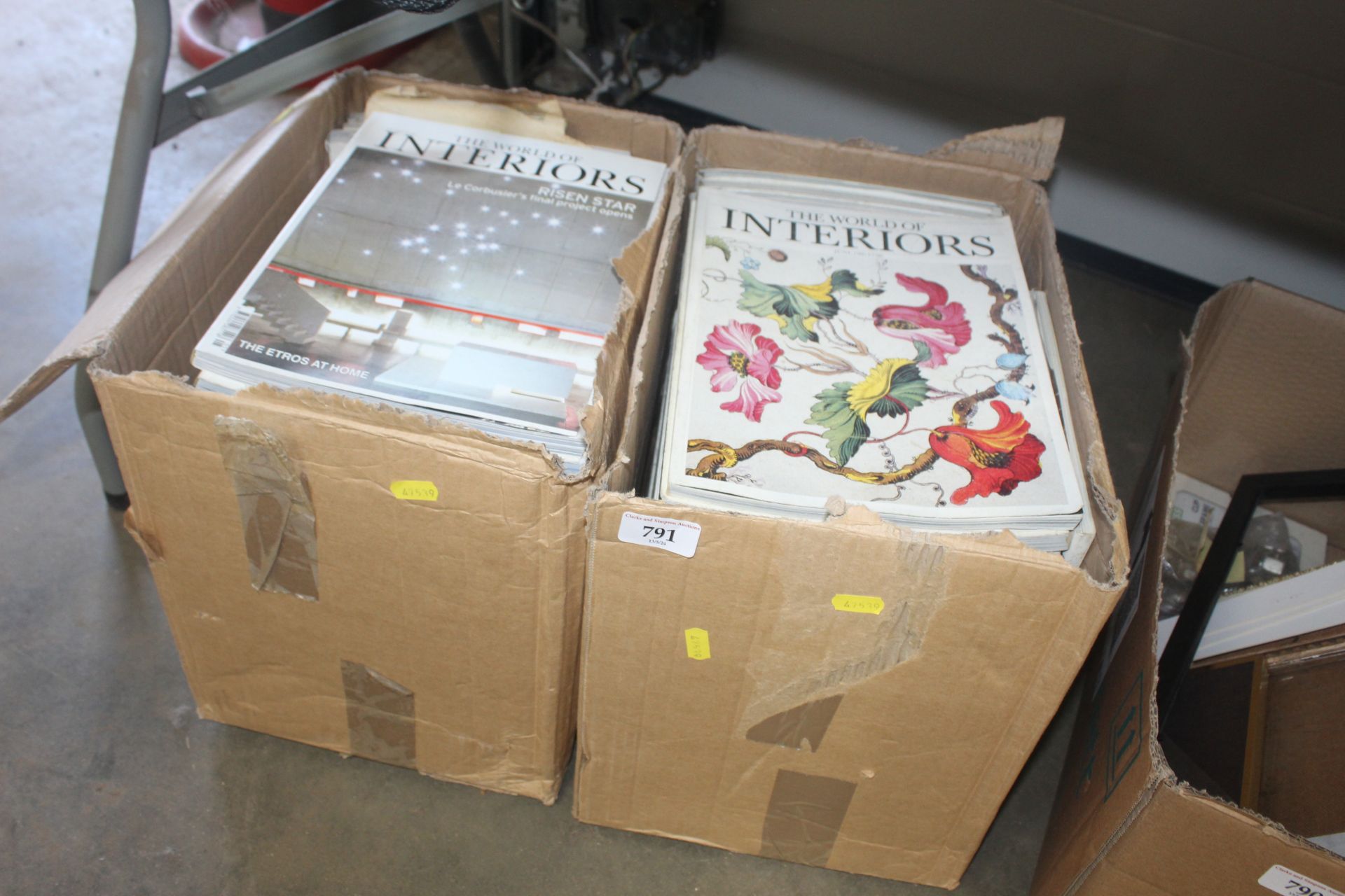 Two boxes of 'The World Of Interiors' magazines