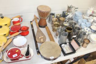 An African drum, tambourine and other musical inst