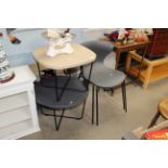 Two metal framed occasional tables and two metal f