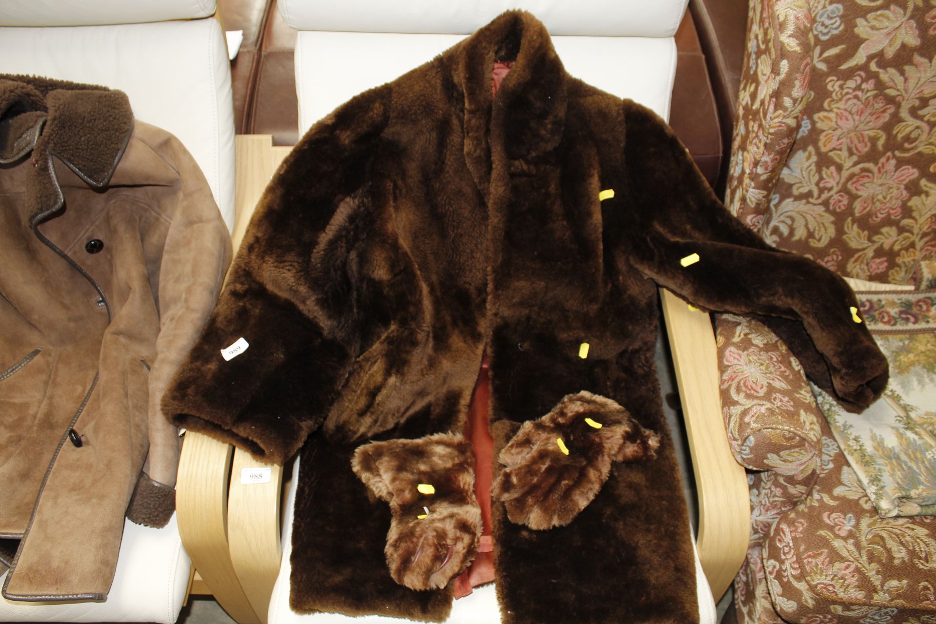A suede coat and another coat with gloves - Image 3 of 4