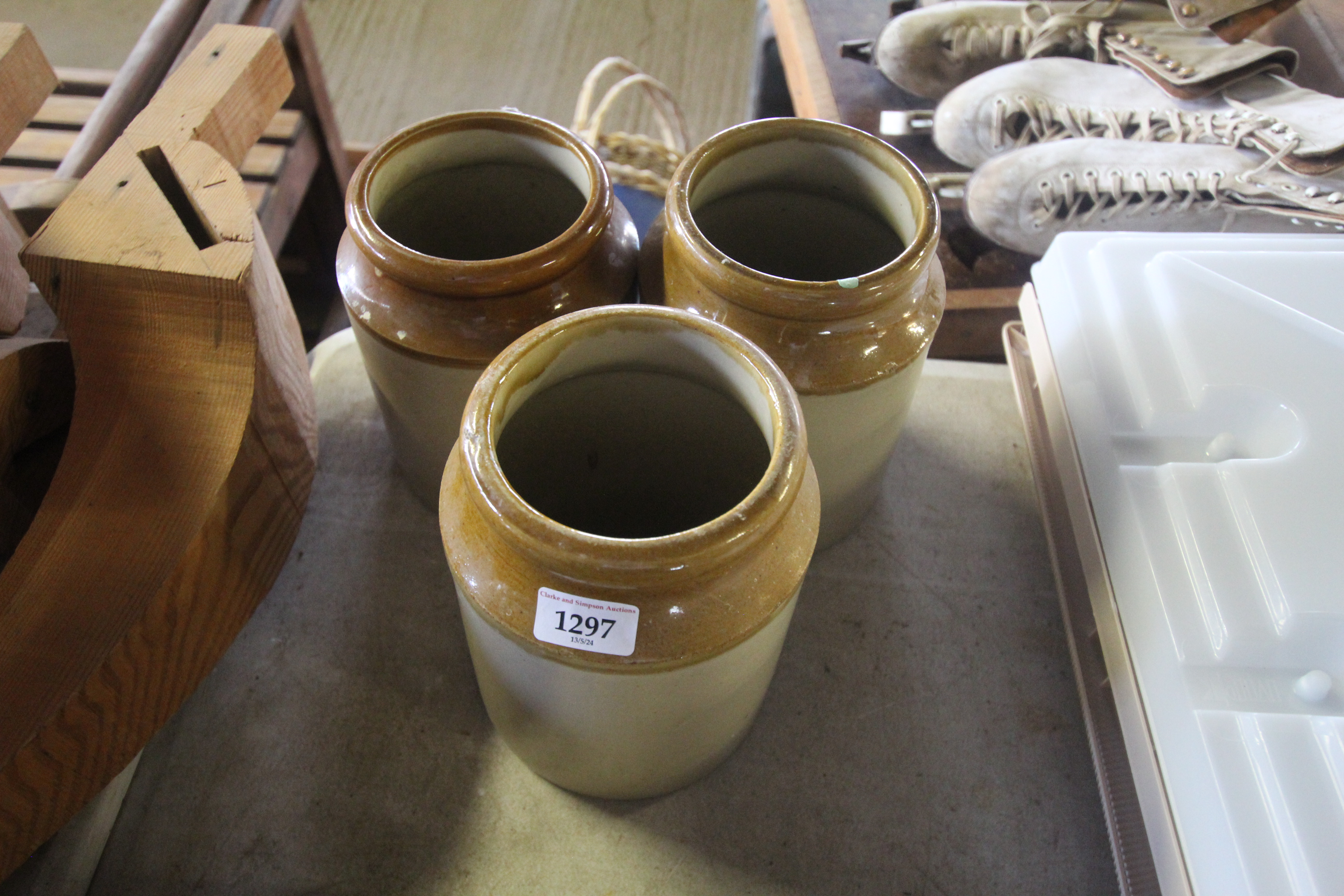 Three partly glazed stoneware jars
