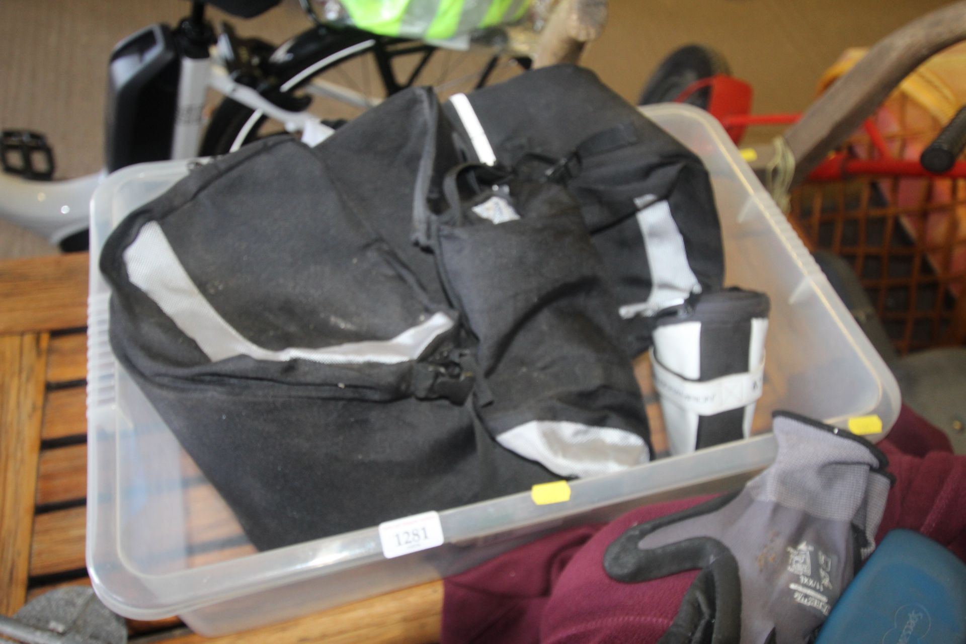 Two bicycle panier sacks, an under saddle tool bag