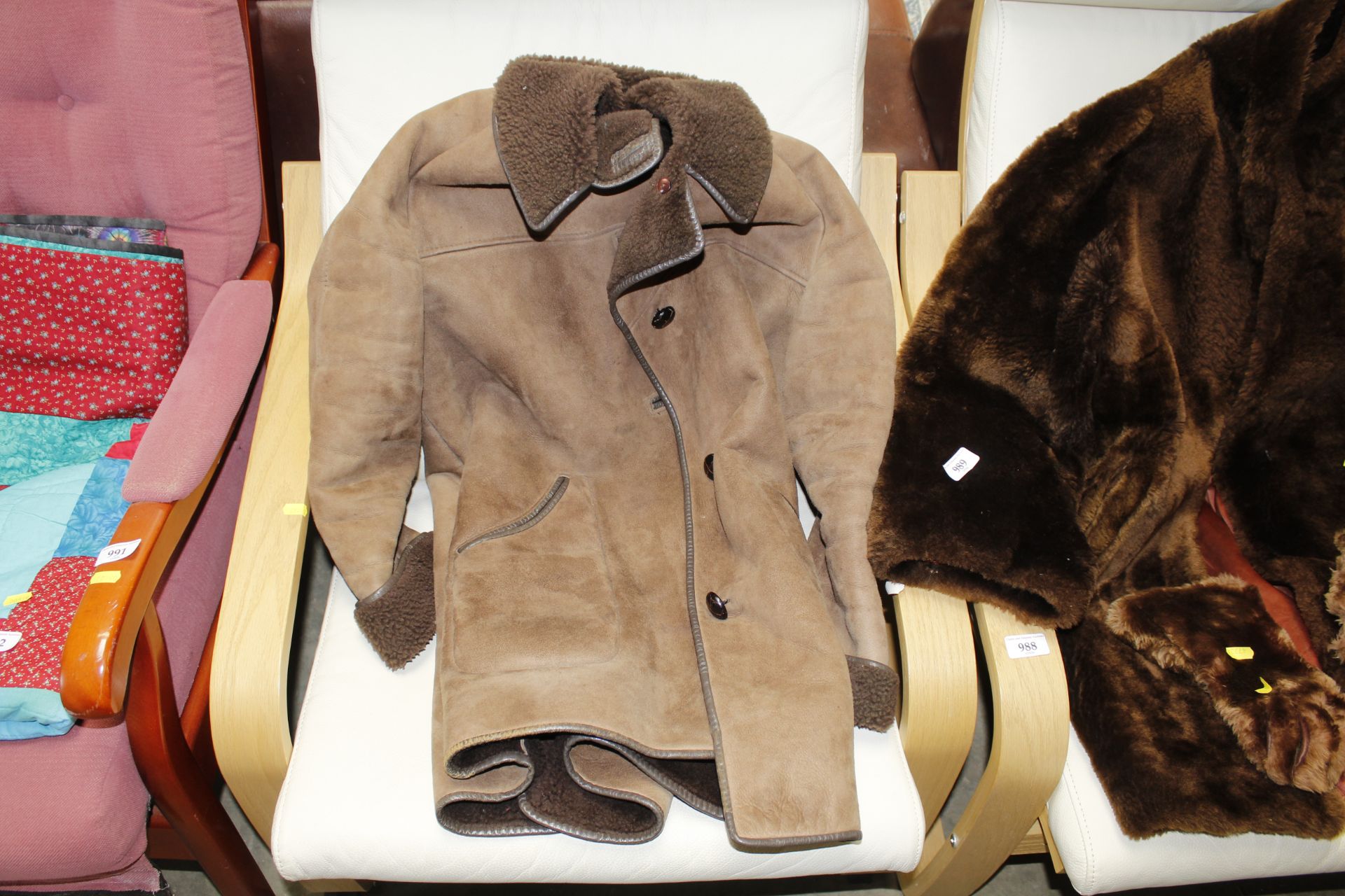 A suede coat and another coat with gloves - Image 4 of 4