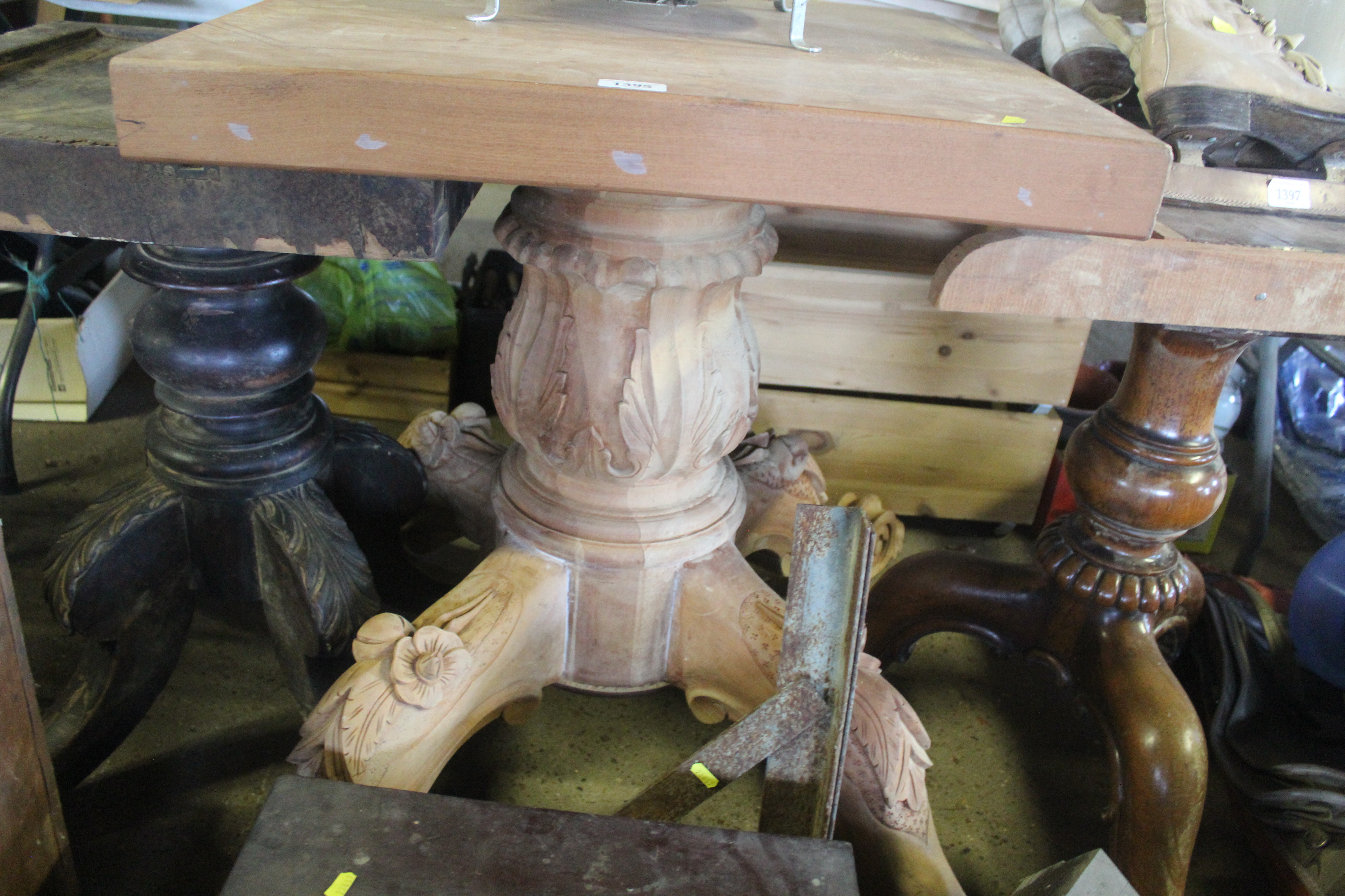 A Victorian walnut tripod dining table base togeth - Image 2 of 2